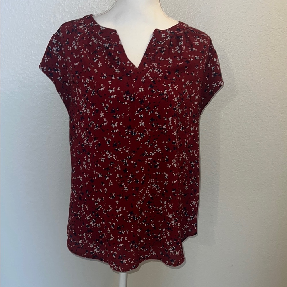 41 Hawthorn Red Relaxed Notched Collar Blouse